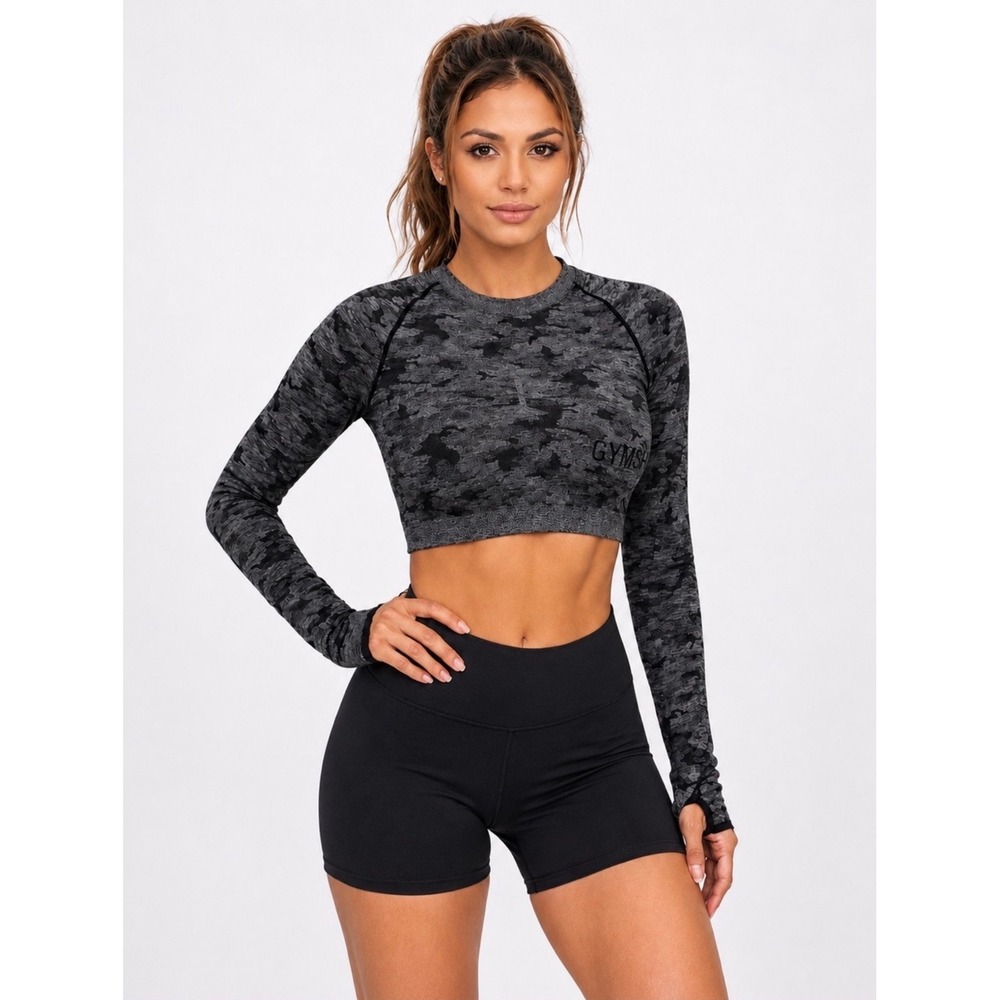 Gymshark Adapt Camo Seamless Crop Top Black Camouflage Medium NWT